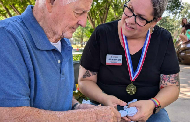 Caring team members engage with residents